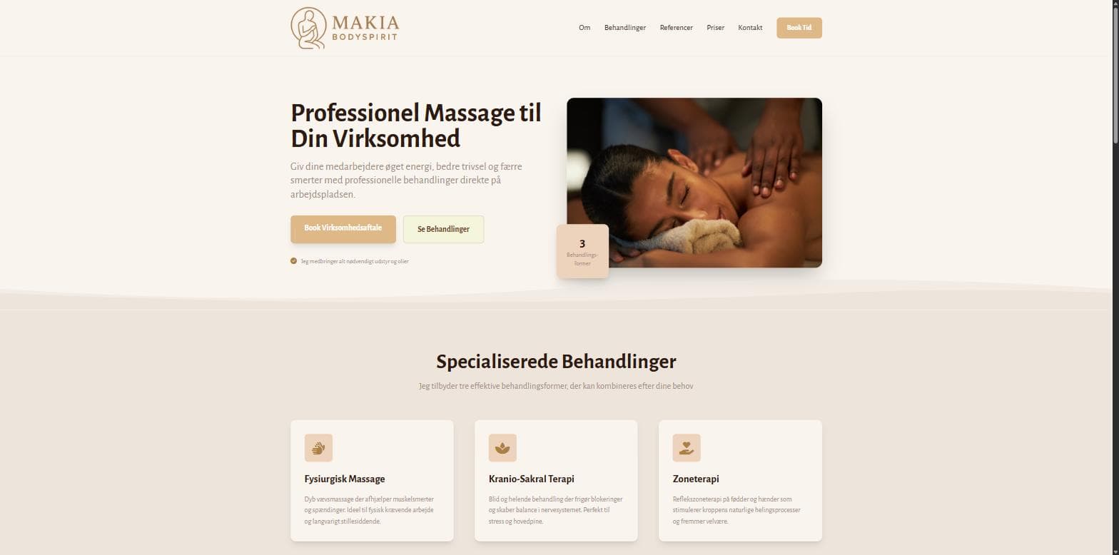 Makia Bodyspirits hjemmeside, bygget af BielMarketing
