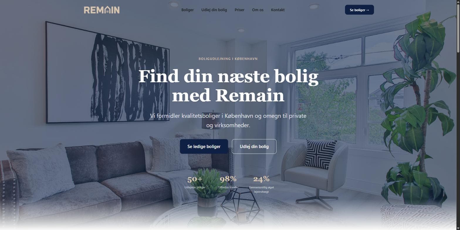 Remains hjemmeside, bygget af BielMarketing